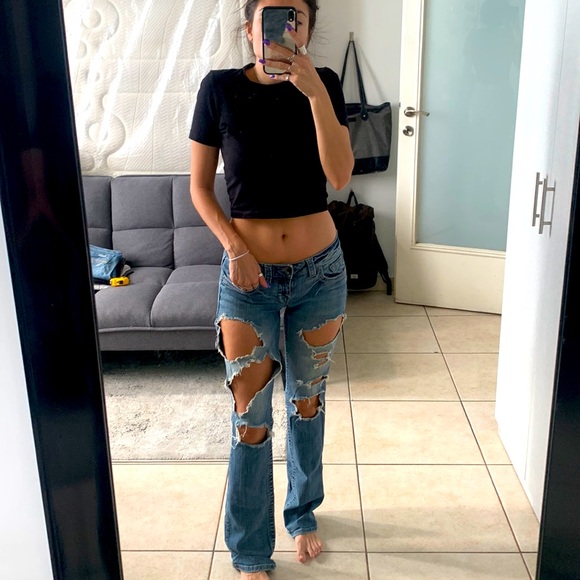 refuge Denim - Refuge size 2 low rise blue denim jeans distress hole